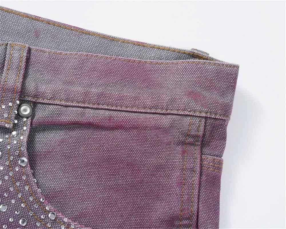 Streetwear Retro Rhinestone Distressed Denim Short