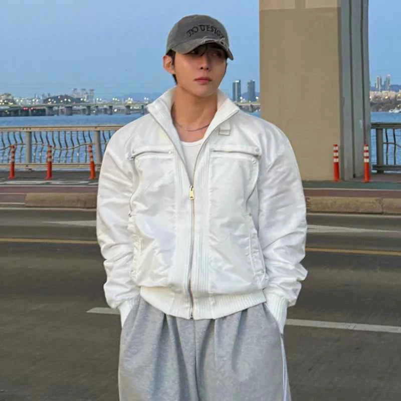 Versatile Patchwork Stand Collar Zipper Jacket