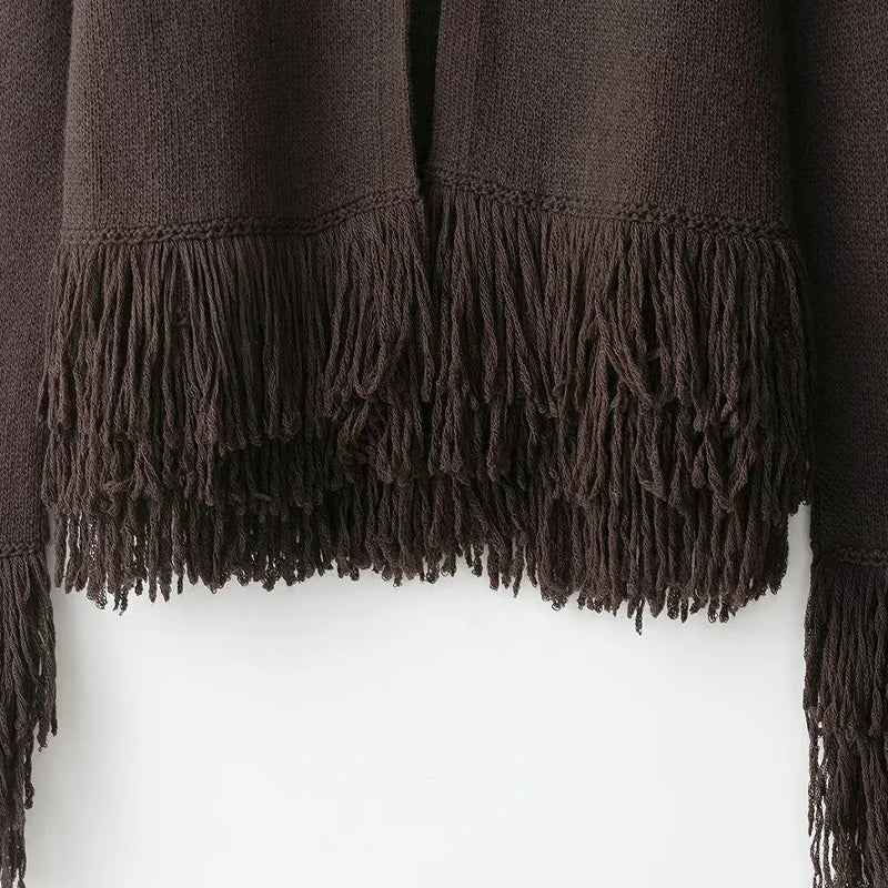 Perfect Fit Taseel Coffee O-Neck Collar Knitted Cardigan