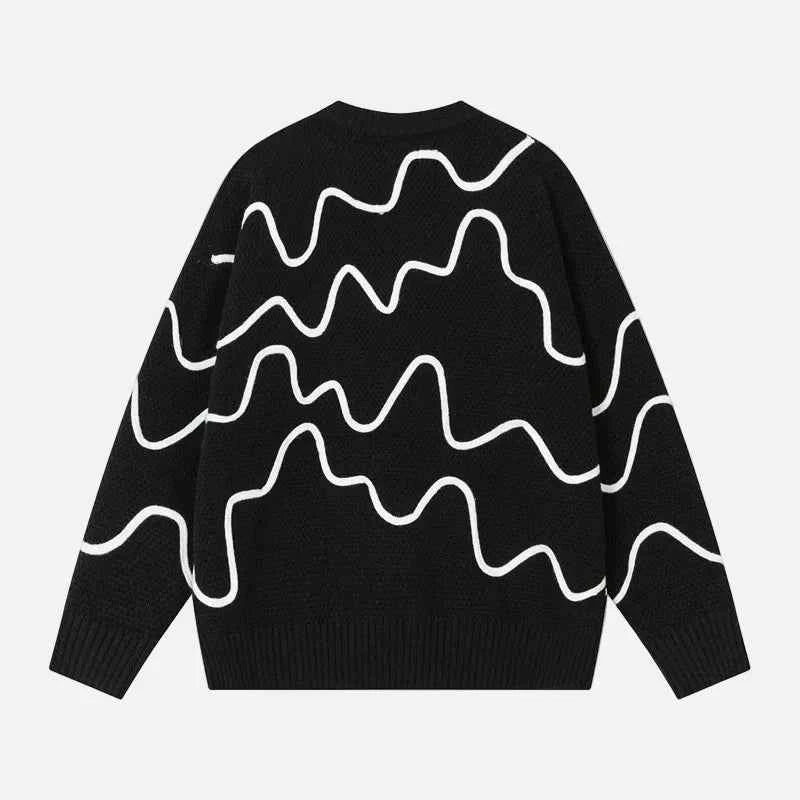 Oversized Wave Pattern Knit Jumper Sweater