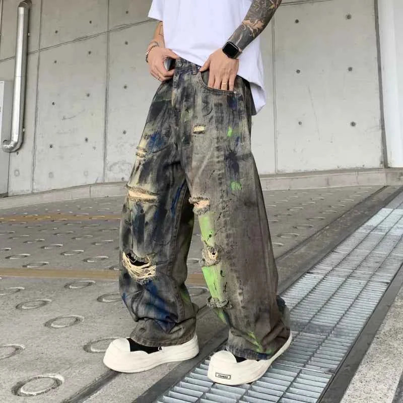 Streetwear High End Loose Straight Graffiti Jeans