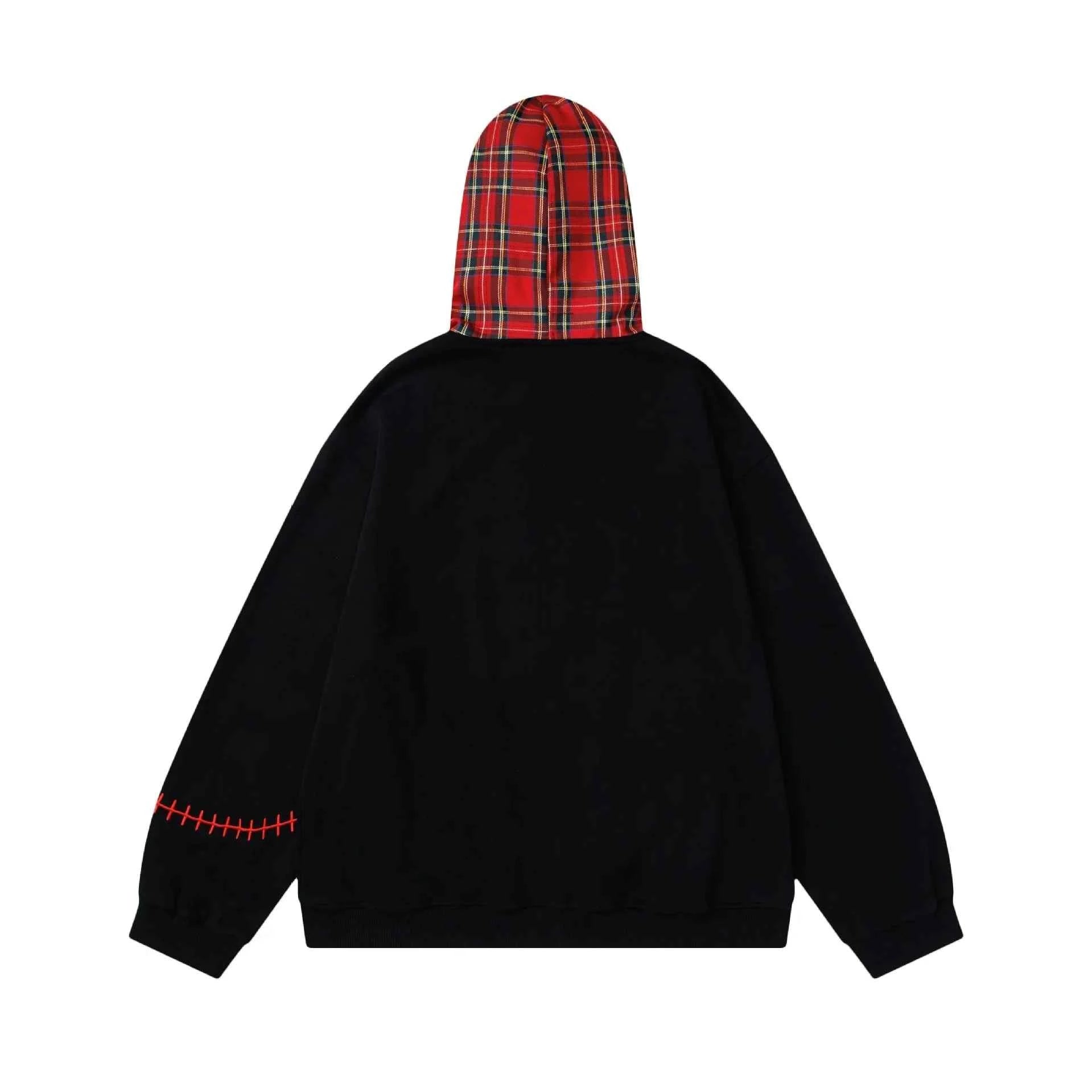 Y2K Insulated Zip Up Plaid Patchwork Sweatshirt