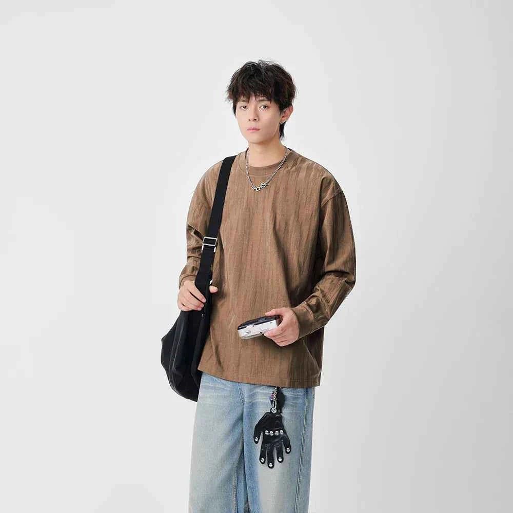 Comfortable Textured Crew Neck Long Sleeve T-Shirt