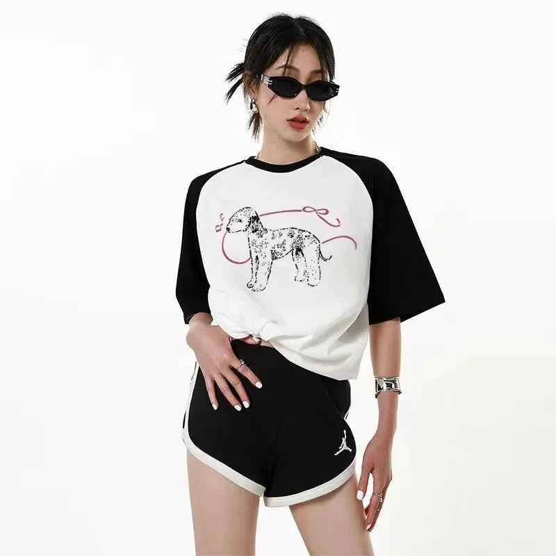 Vintage Oversized Cartoon Print Round T-Shirt