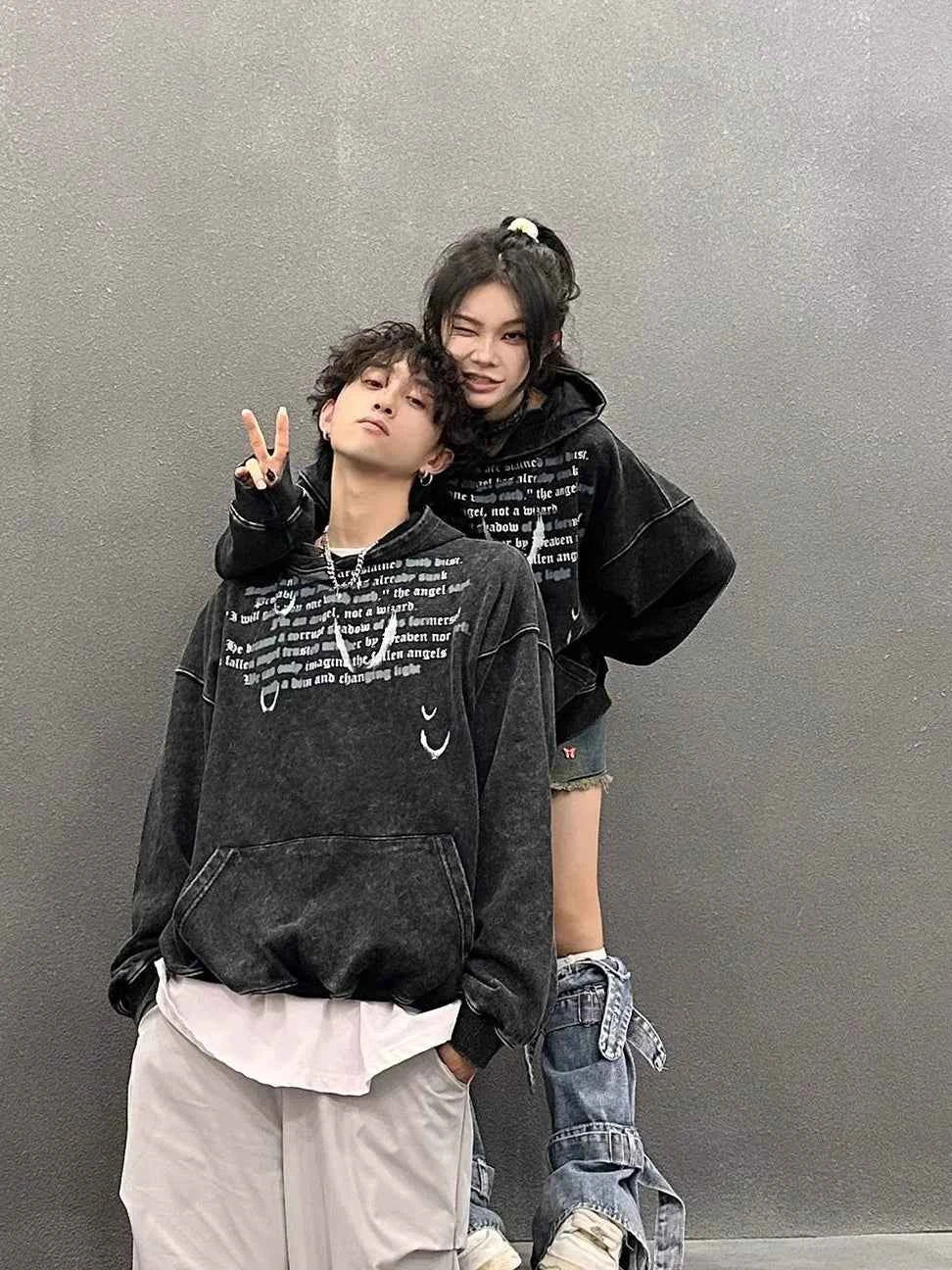Y2K Streetwear Retro Graffiti Print Loose Hoodie