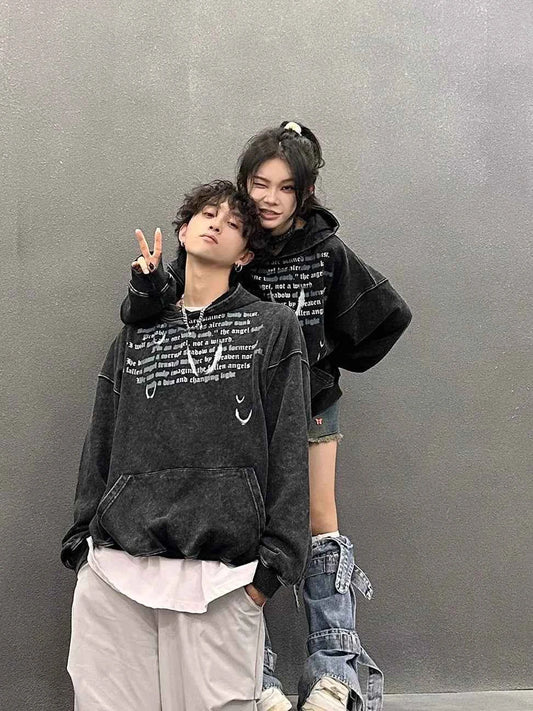 Y2K Streetwear Retro Graffiti Print Loose Hoodie