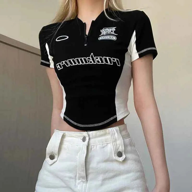 Women Y2K Moto Biker Style Slim T-Shirt