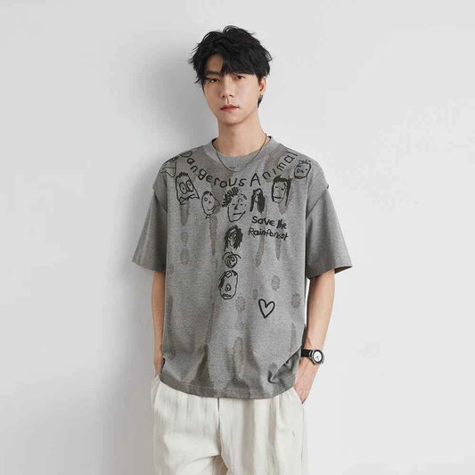 American Casual Comfort Style Foam Print Short T-Shirt