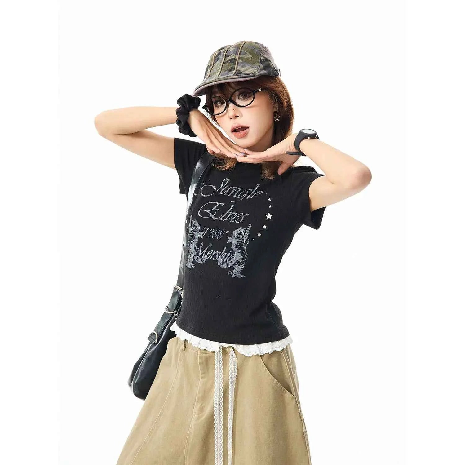 Y2K Chic Hip Hop Print Pattern Short Sleeve T-Shirt