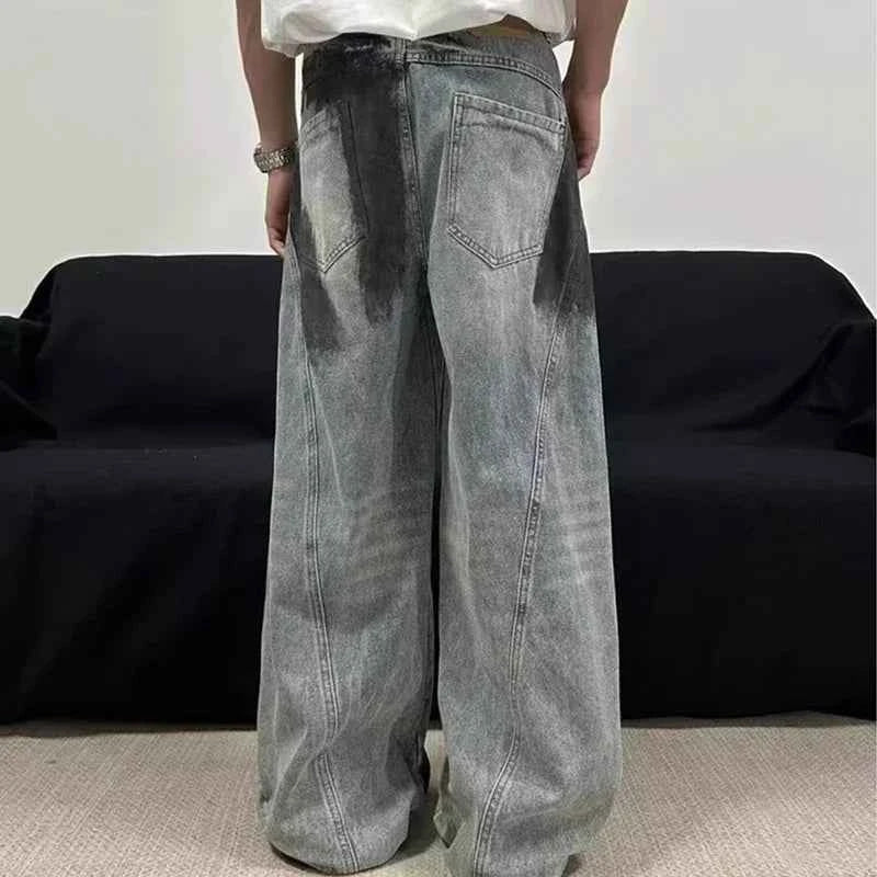 Vintage Streetwear Ripped Straight Wide Jeans