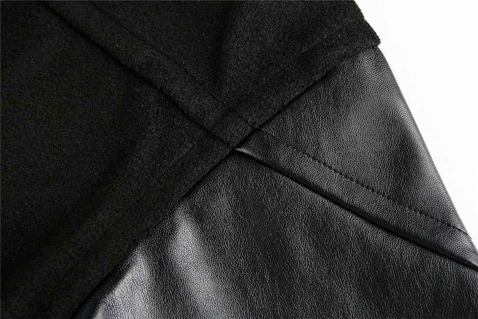 Streetwear Stylish Patchwork Black Leather Varsity Jacket
