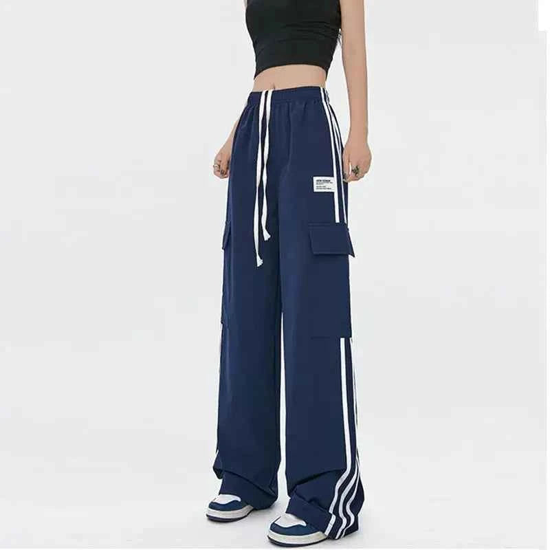 Cool Oversize Stripe Drawstring Cargo Sweatpants