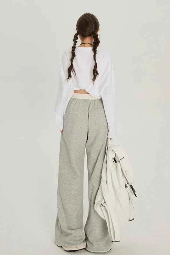 Solid Color High Waist Wide Sweatpants
