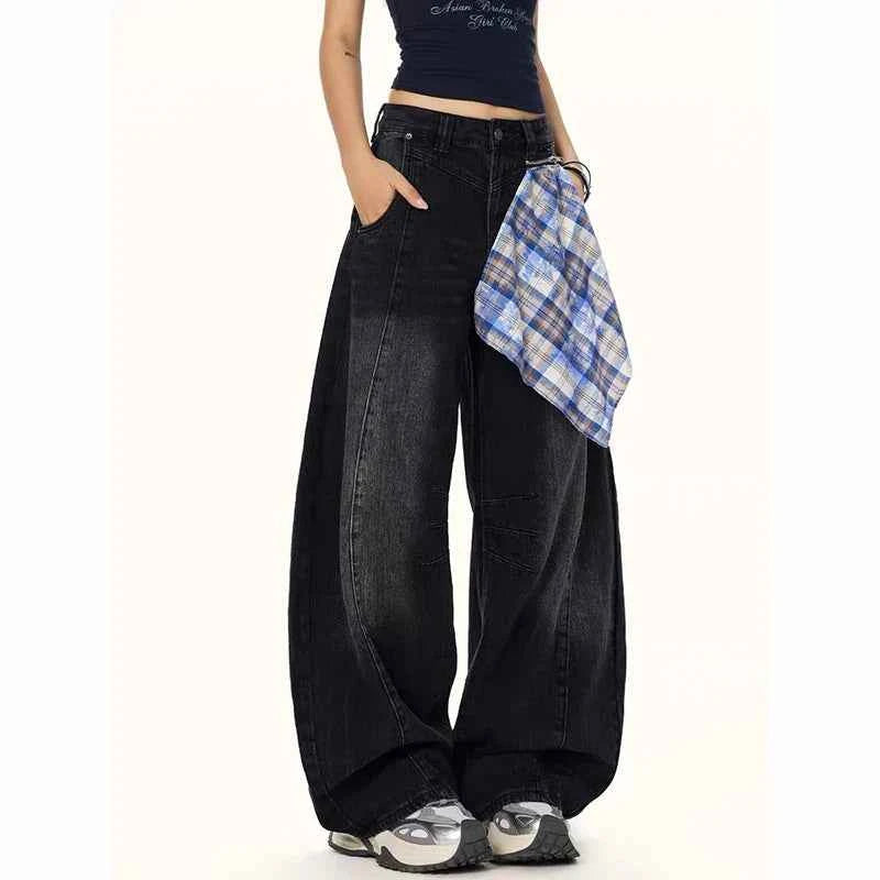 Autumn Streetwear Blue Jacquard Flare Denim Jeans