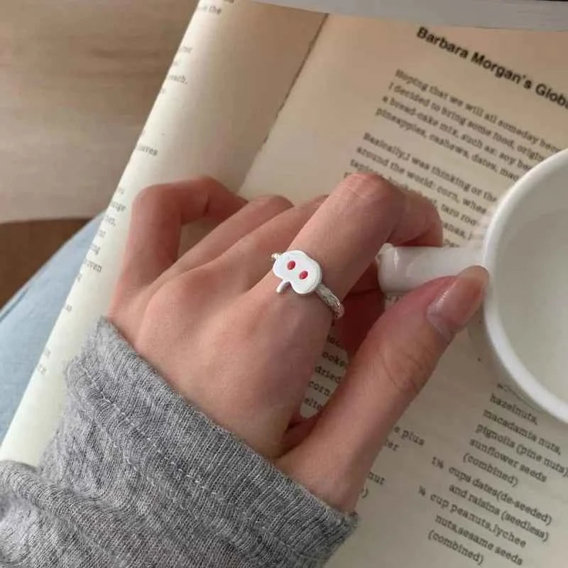 Cute Cartoon Apple Silver Metal Ring