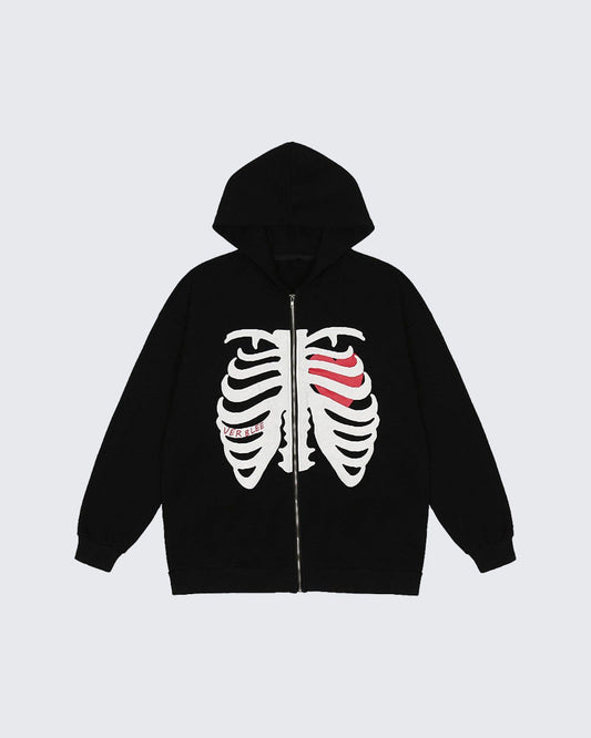 VERBLEE Rib Cage Graphic Zipper Hoodie