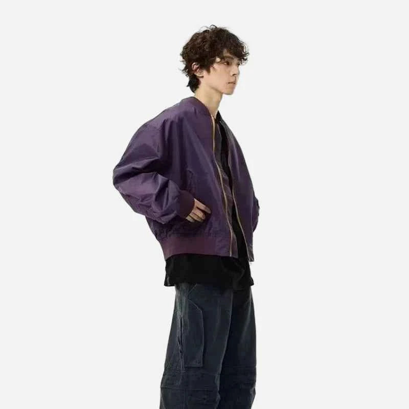 Retro Purple American Style Baseball Puffer Jacket