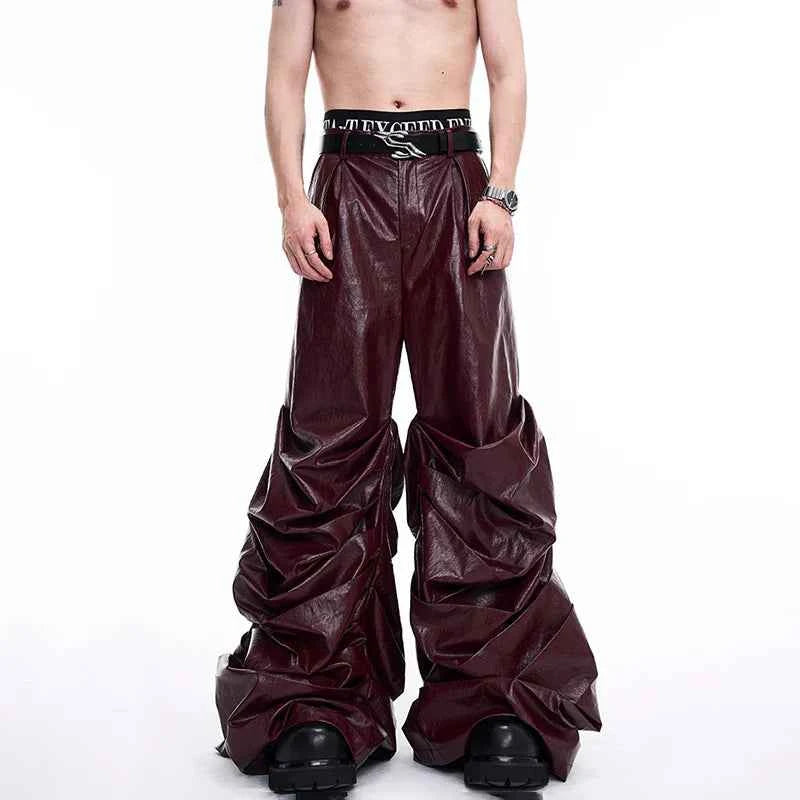 Luxury Stacking Wide Leg Faux Leather Pants