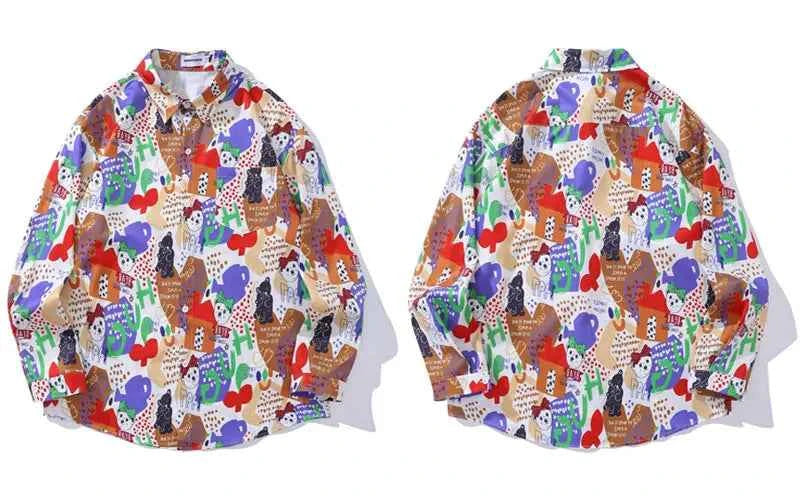 Colorful Cartoon Bear Graffiti Long Sleeve Shirt
