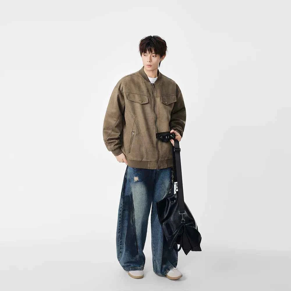 Distressed Pattern Casual Full Zip Jacket