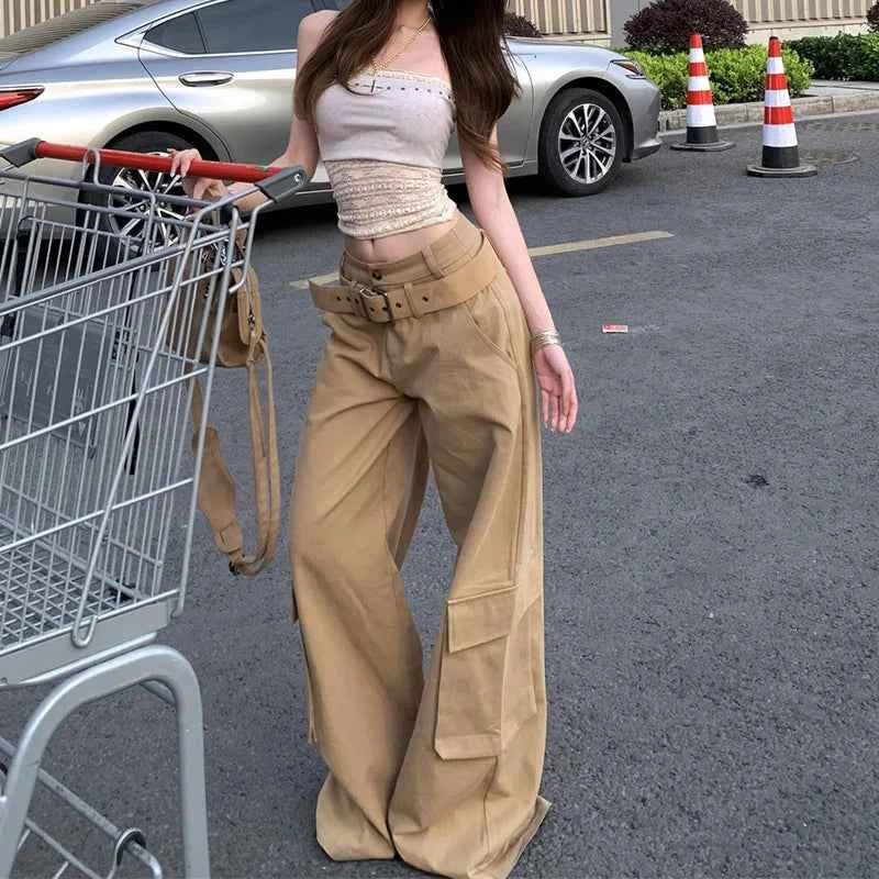 Elevated High Waisted Belted Cargo Pants