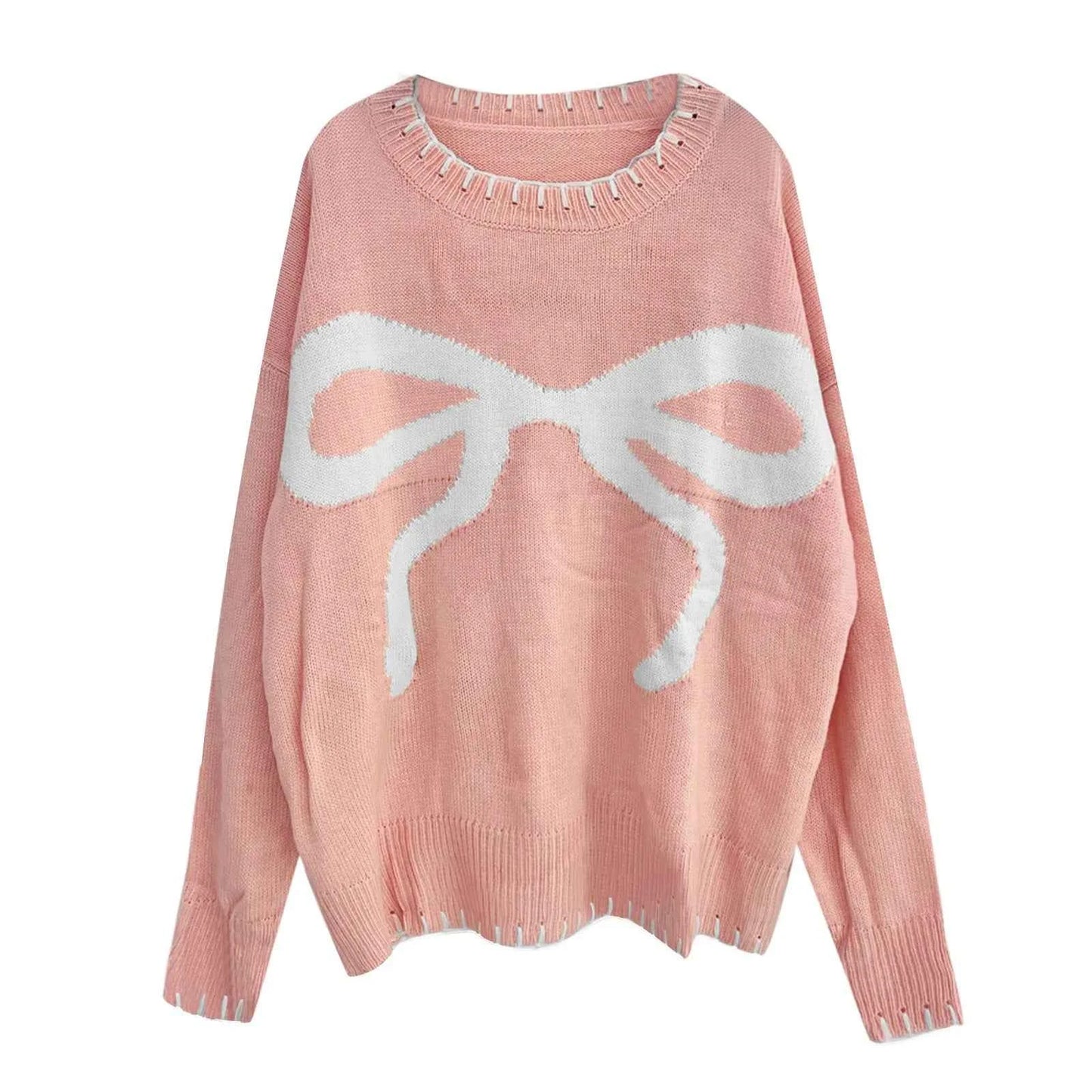 Women Hip Hop Cozy Jacquard Bow Sweater