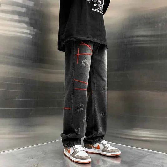 Baggy Straight Vintage Embroidered Wide Jeans