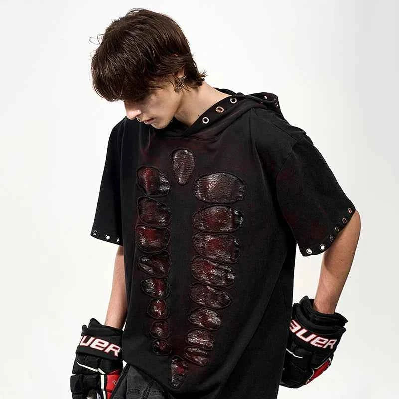 Insulated Contrast Color Sequins Hooded T-Shirt