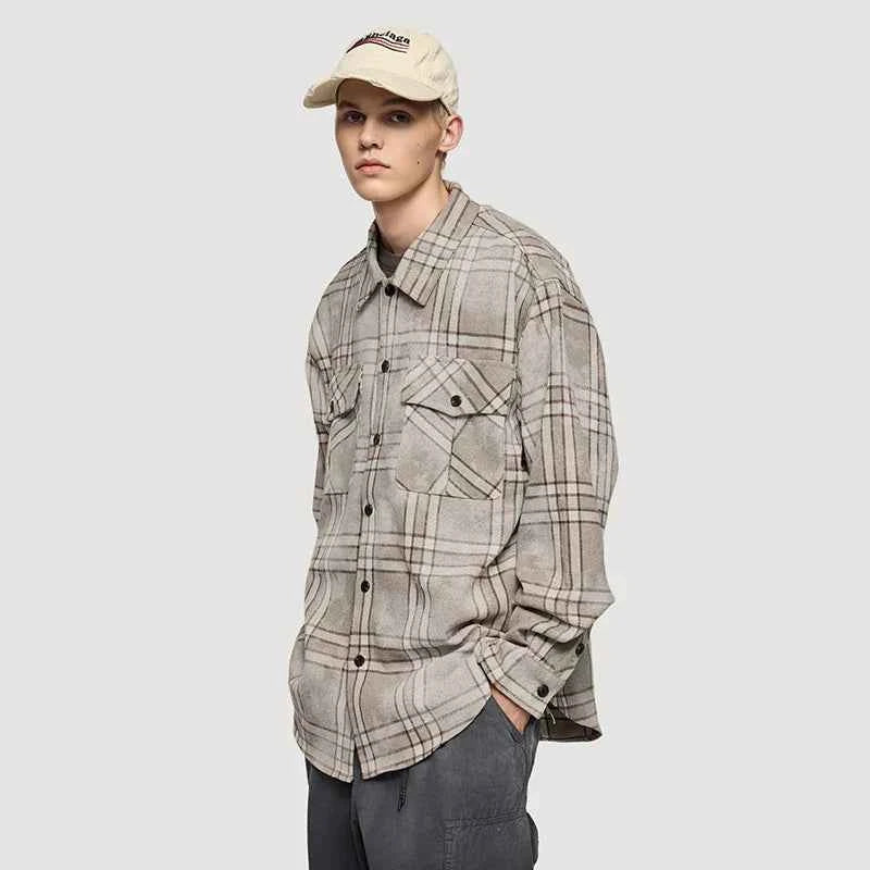 Vintage Plaid Oversized Long Sleeve Shirt