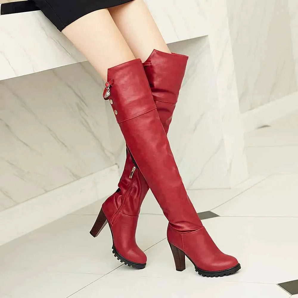 Vintage Cool Over Knee High Heels Leather Boot