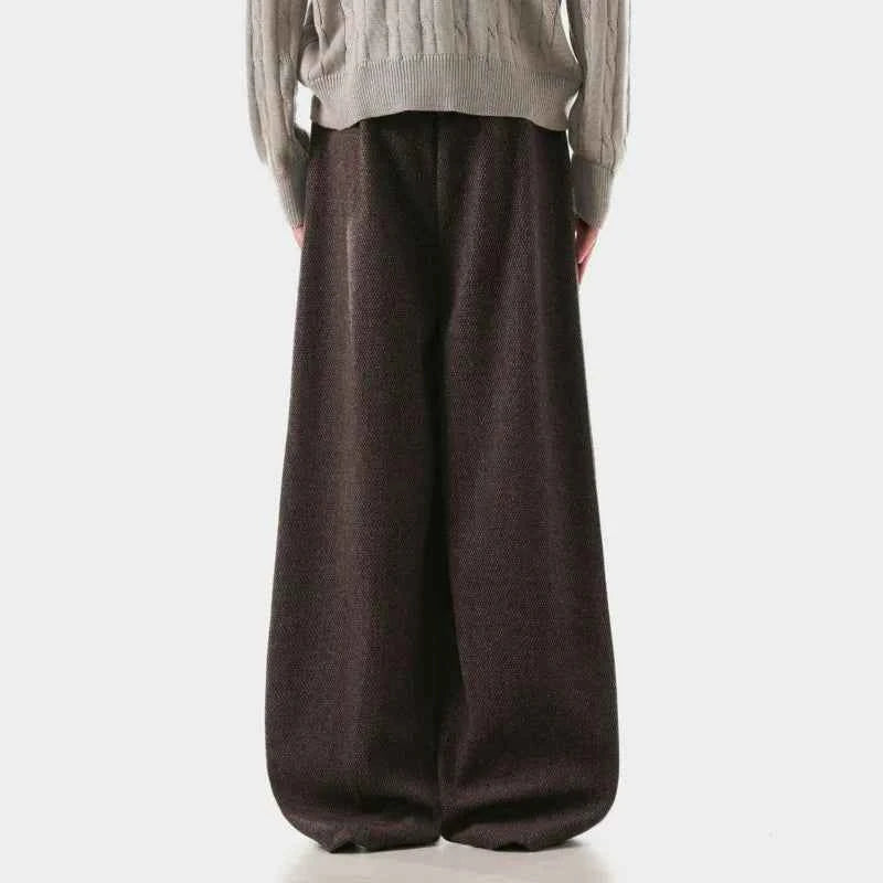 Classic Woolen Pleated Design Suit Wide Leg Pants