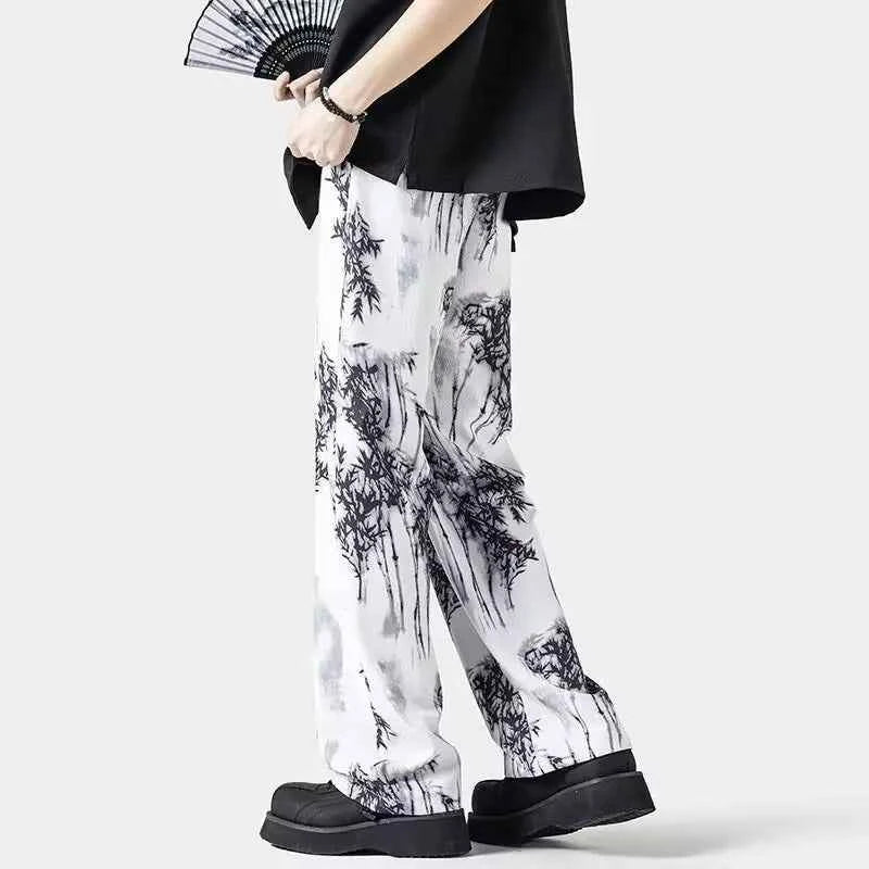 Streetwear Bamboo Plant Pattern Jogging Pants