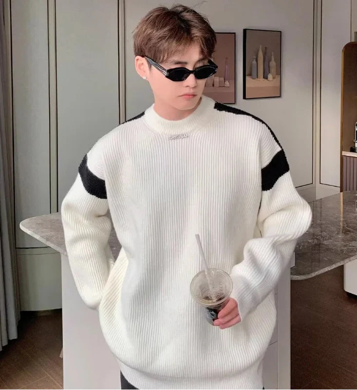 Streetwear Korean Style Round Neck Knit Sweater - Luxuryurbanwear