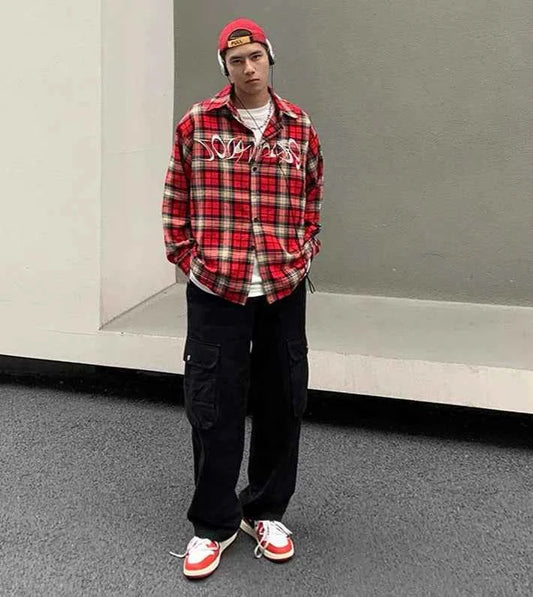 Investment Piece Retro Plaid Hip Hop Long Sleeve Shirt