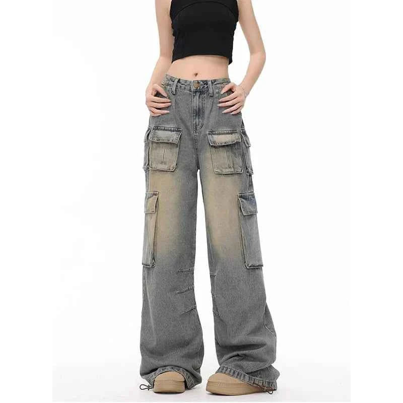 Women Cute Trendy High Waist Wide Leg Blue Jeans