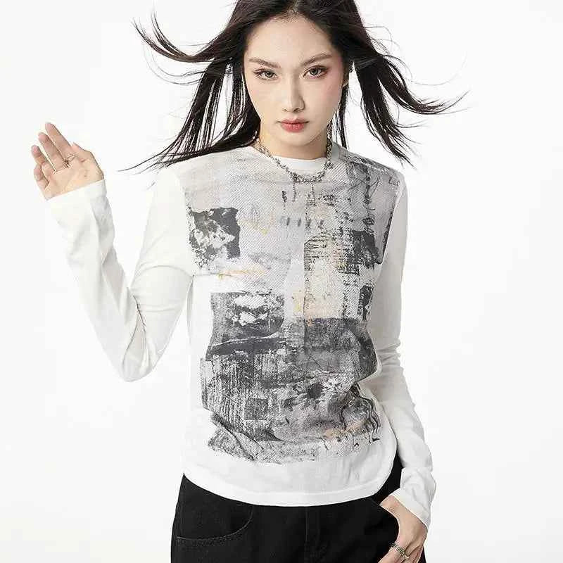 Y2K Korean Graphic Print T-Shirt