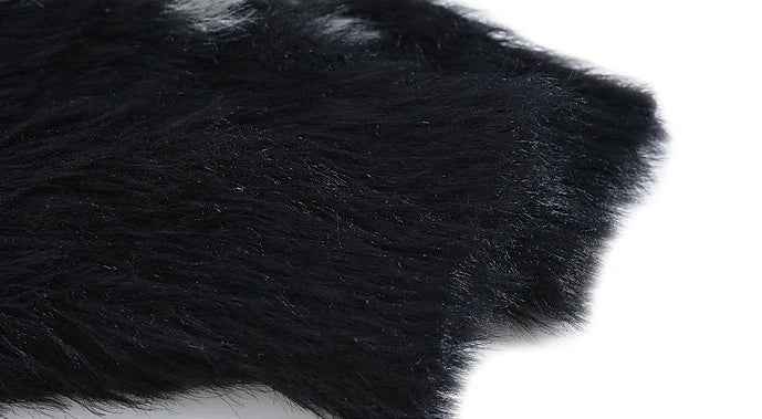 Black Jacquard Faux Fur Zipper Knit Cardigan