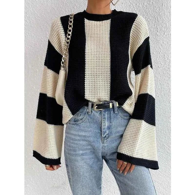 Women Casual Comfort Striped Knit Loose Sweater