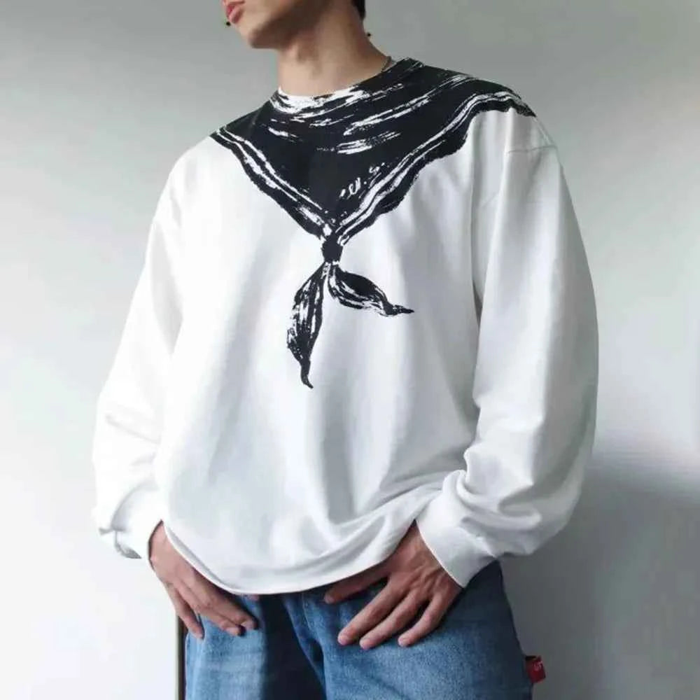 Contrast Black & White Fake Scarf T-Shirt