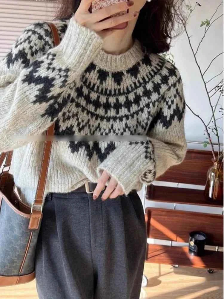 Soft Retro Fair Isle Knit Sweater