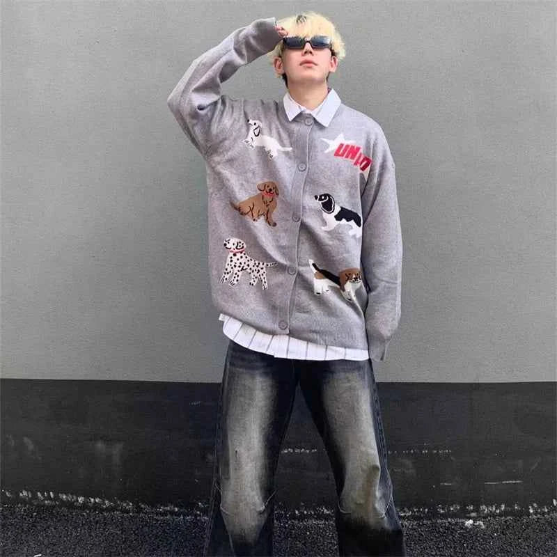Y2K Cute Cartoon Dog Knitwear Cardigan