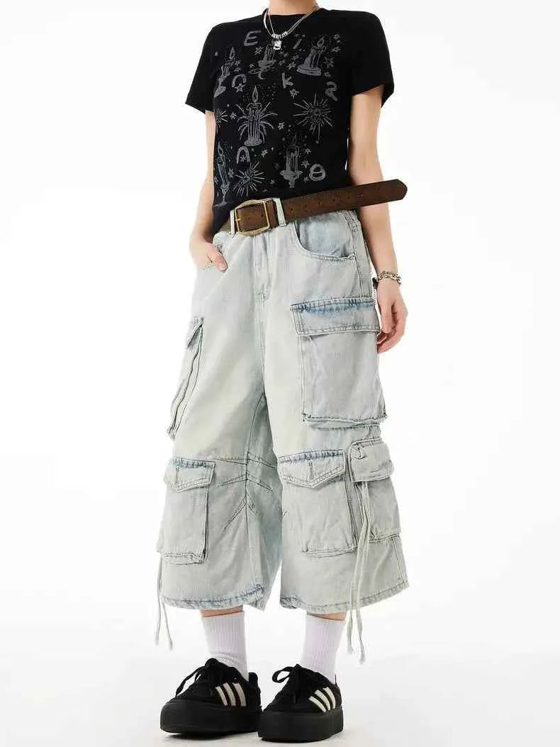 Vintage Washed Baggy Denim Calf-Length Jorts