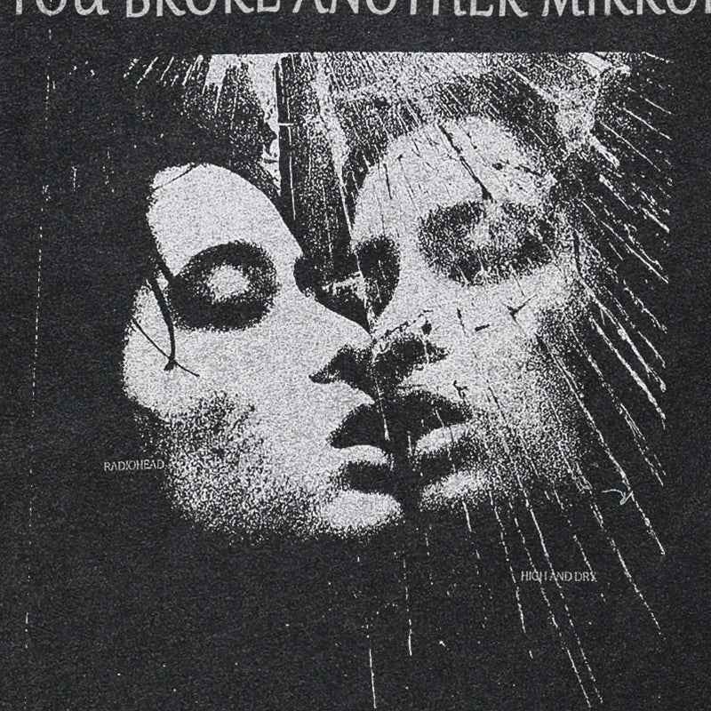Retro Washed Black Faded Graphic Mirror T-Shirt