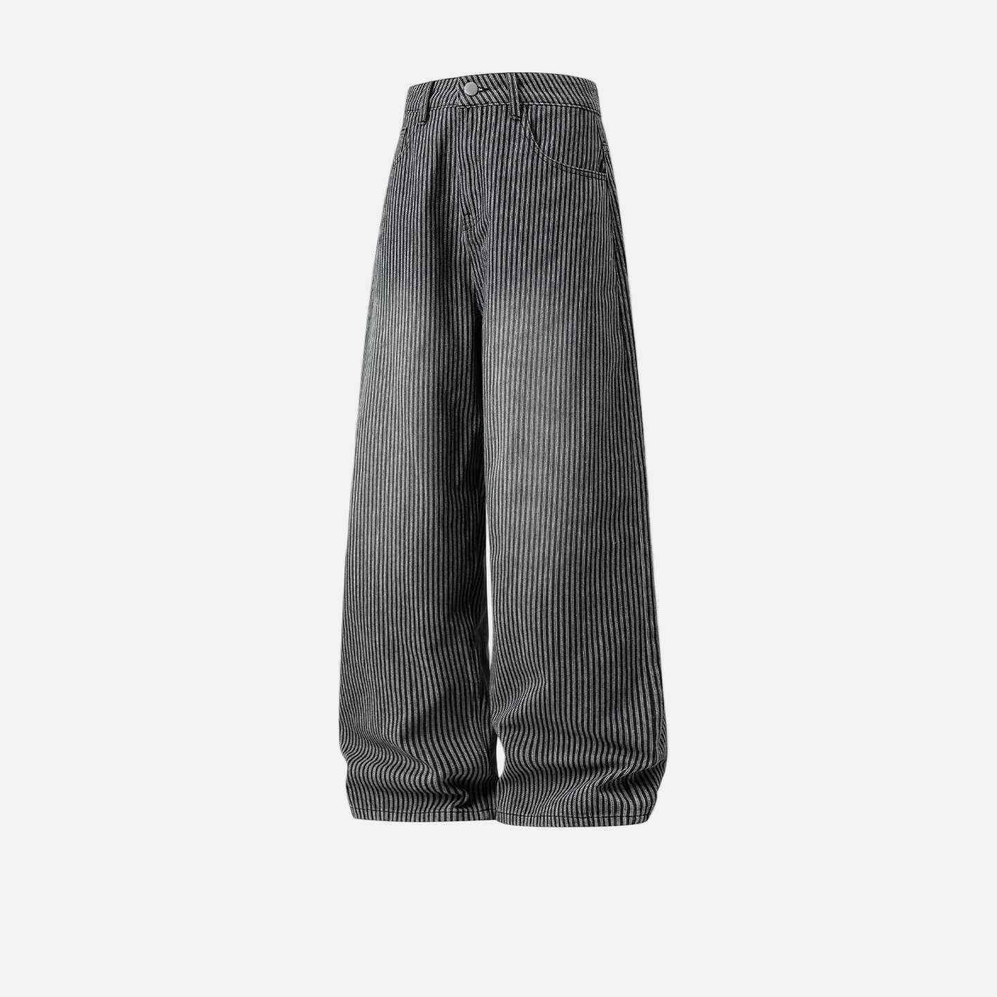 Streetwear Washed Relaxed Fit Striped Straight Leg Jeans