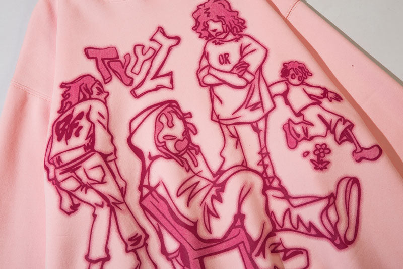 Oversized Cartoon Line Character Graphic Hoodie - Minimalist Art Streetwear | LuxuryUrbanwear