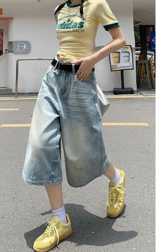 Retro Wide Leg Baggy Denim Jorts - Luxuryurbanwear