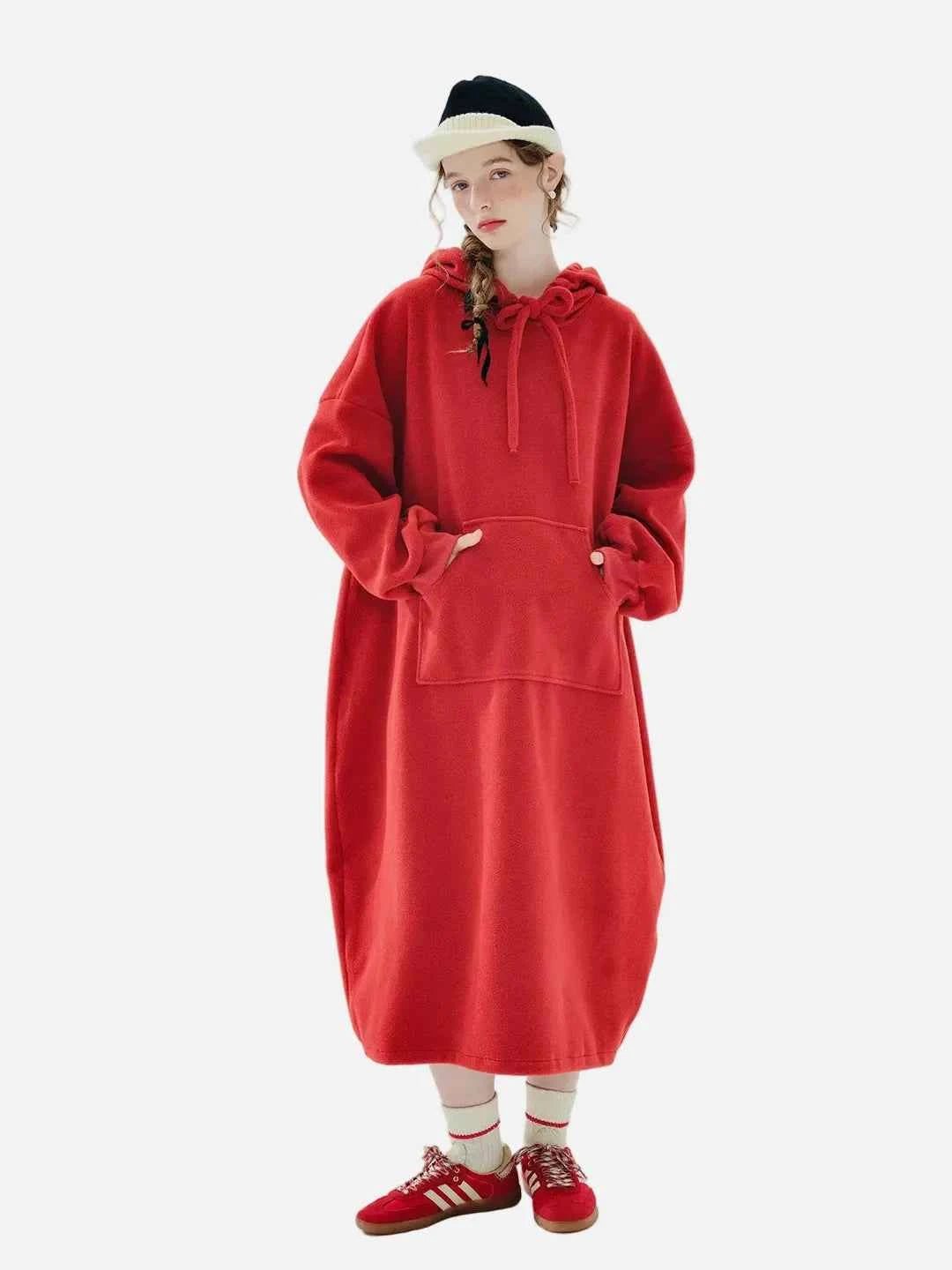 Cozy Red Warmth Long Sleeve Fleece Hoodie