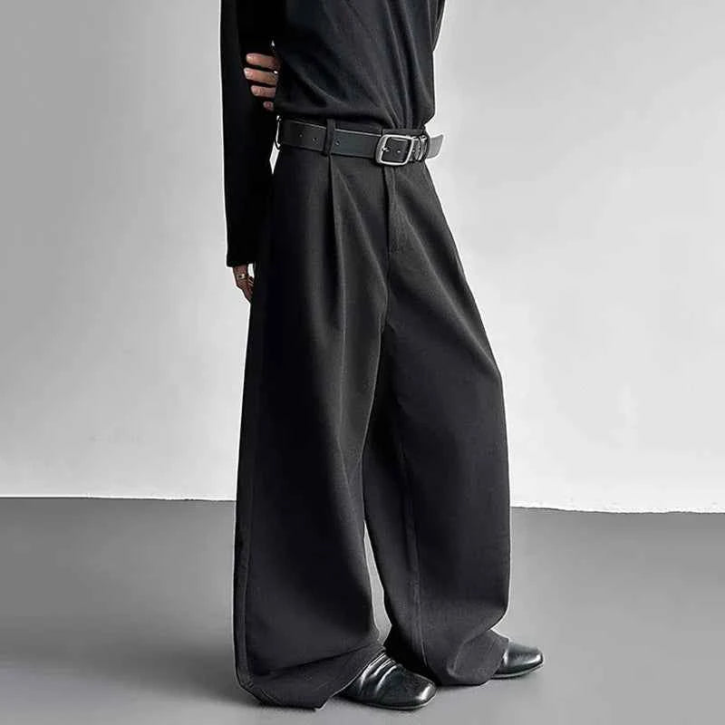 Pleated Style Solid Color Thickened Loose Pants