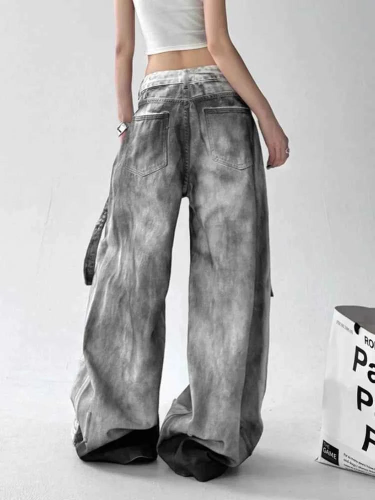 Cyber Grunge Washed White Baggy Jeans