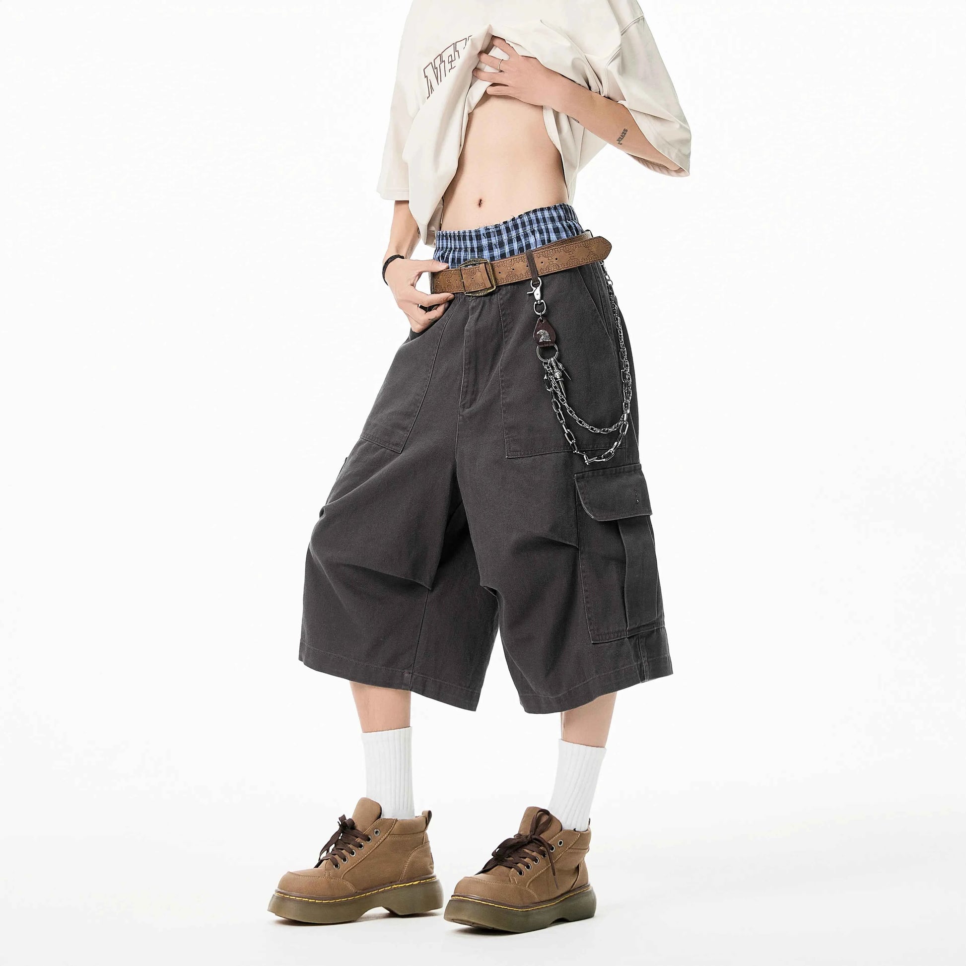 American Style Streetwear Cotton Cargo Utility Jorts